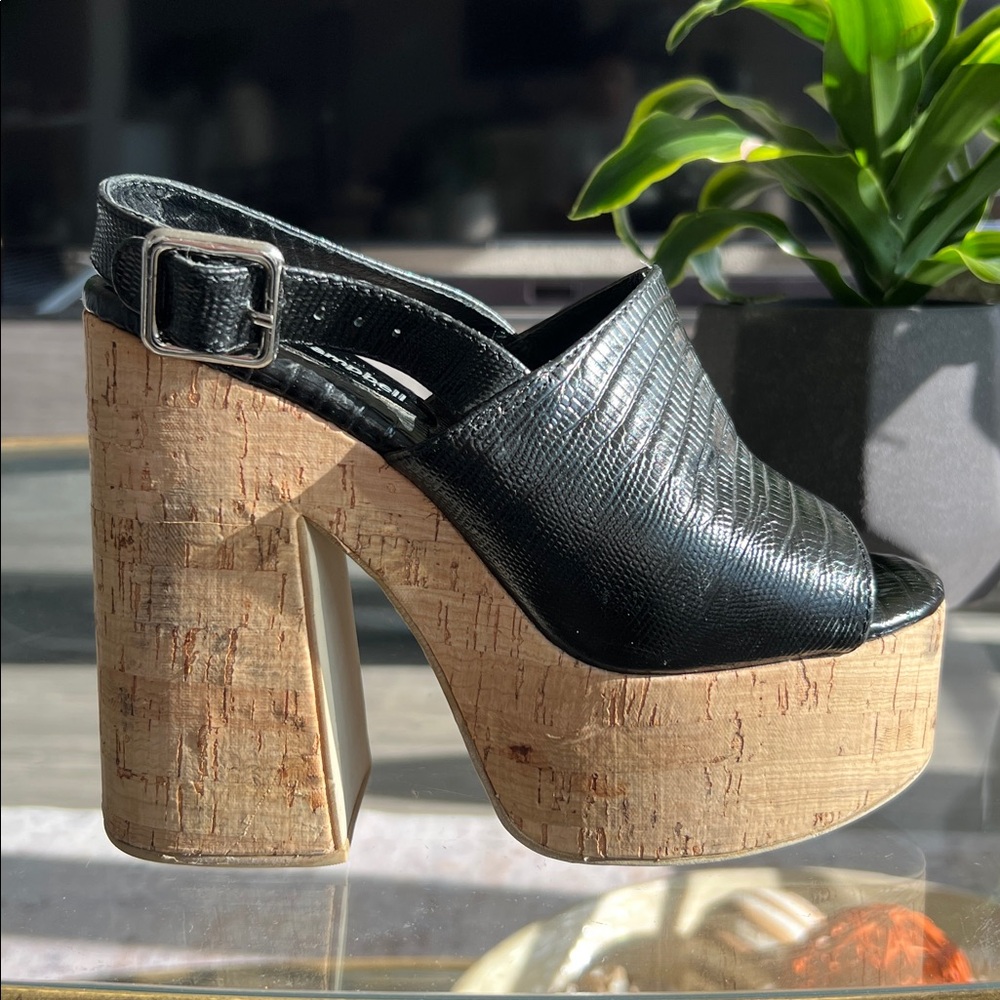 Jeffrey Campbell Mattix Cork Platform Heels in Black Lizard Print - Picture 3 of 9